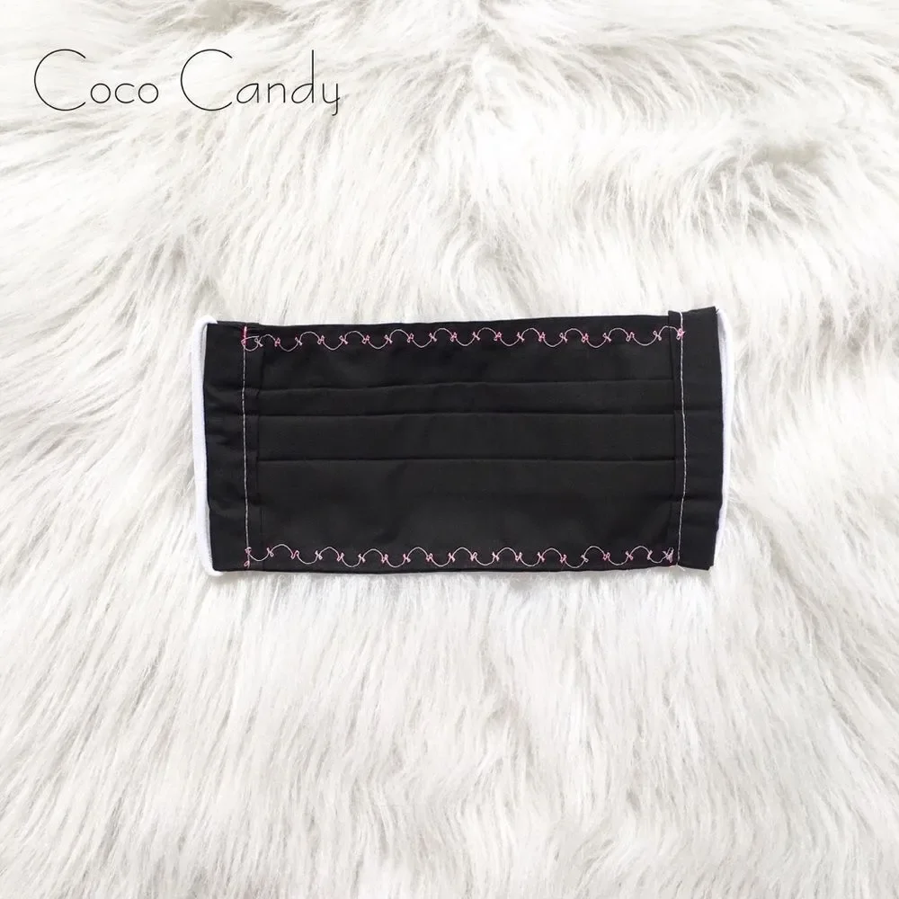 🆕Embroidered Pink Bow Black Fabric Reusable Face Mask